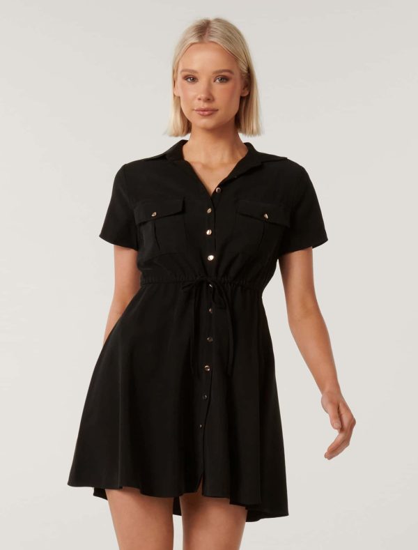 Forever New Women's Avana Skater Shirt Dress in Black, Size 6 Viscose/Polyester