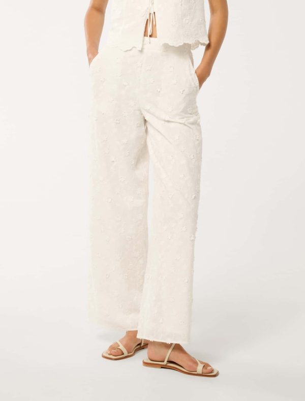 Forever New Women's Daisy Broderie Wide-Leg Trousers in Porcelain Co-Ord, Size 16 Main/Cotton