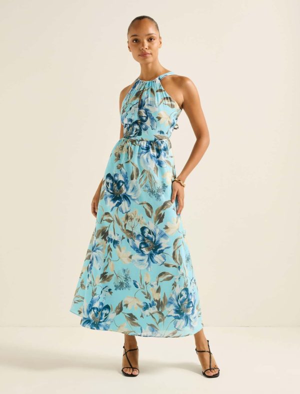 Forever New Women's Dakota Printed Halter Midi Dress in Lyell Floral, Size 16 Linen/Cotton/Viscose