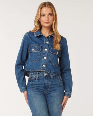 Forever New Women's Dana Denim Shacket in Mid Wash, Size 14 Cotton/Polyester/Elastane