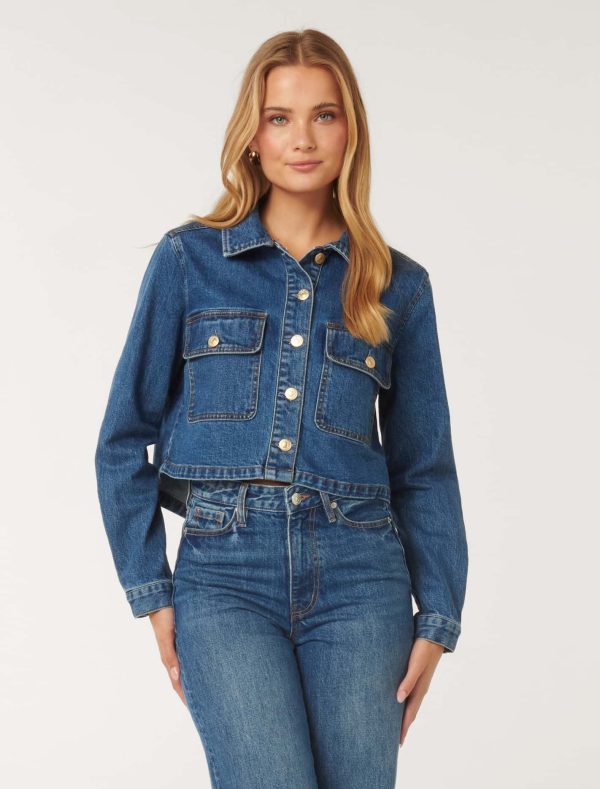 Forever New Women's Dana Denim Shacket in Mid Wash, Size 14 Cotton/Polyester/Elastane