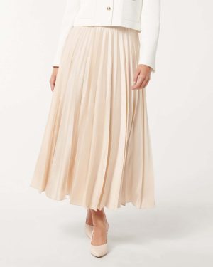 Forever New Women's Delphine Pleated Maxi Skirt in Pearl, Size 8 Main/Polyester