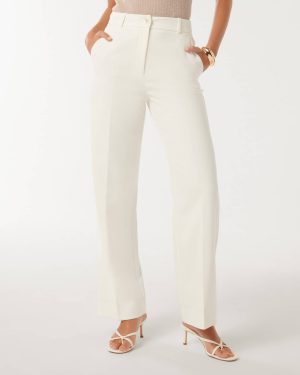 Forever New Women's Dominique Straight-Leg Pants in Porcelain, Size 14 Polyester/Viscose/Elastane