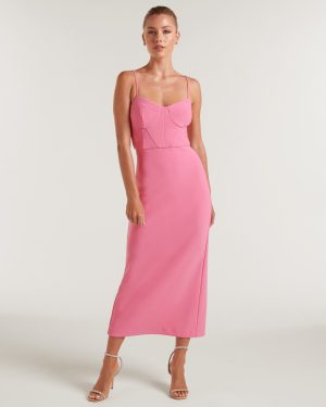 Forever New Women's Elsa Corset Bodycon Midi Dress in Carnation Pink, Size 16 Main/Polyester