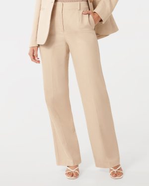 Forever New Women's Emmie Straight-Leg Pants in Sand Dune Suit, Size 16 Cotton/Linen