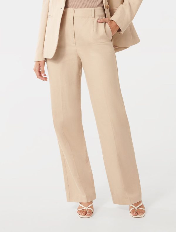 Forever New Women's Emmie Straight-Leg Pants in Sand Dune Suit, Size 16 Cotton/Linen