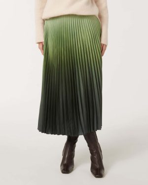 Forever New Women's Evangeline Satin Pleated Maxi Skirt in Sage Ombre, Size 10 100% Polyester