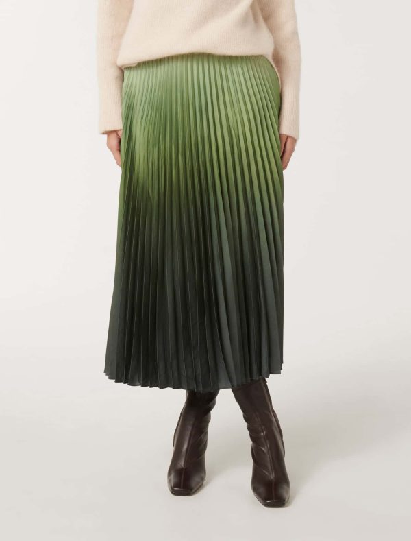 Forever New Women's Evangeline Satin Pleated Maxi Skirt in Sage Ombre, Size 10 100% Polyester