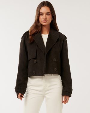 Forever New Women's Fifi Cropped Trench Coat in Coffee, Size 14 Polyester/Wool/Acrylic