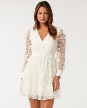 Forever New Women's Frances Lace Mini Dress in Porcelain, Size 4 Polyamide/Polyester