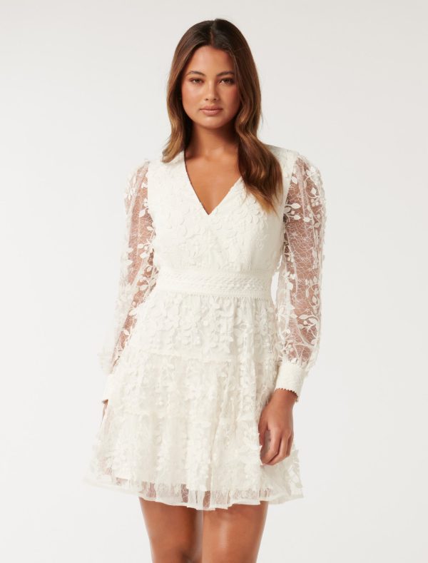 Forever New Women's Frances Lace Mini Dress in Porcelain, Size 4 Polyamide/Polyester
