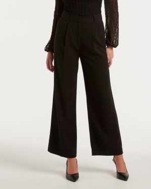 Forever New Women's Ines Tailored Straight-Leg Pants in Black, Size 16 Viscose/Polyester