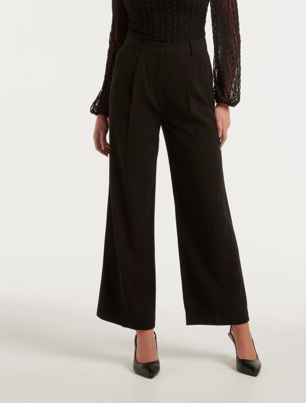 Forever New Women's Ines Tailored Straight-Leg Pants in Black, Size 16 Viscose/Polyester