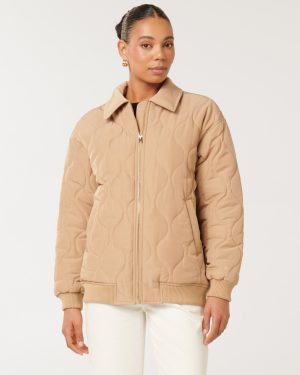 Forever New Women's Jacinta Quilted Jacket in Camel, Size 16 Polyester/Elastane