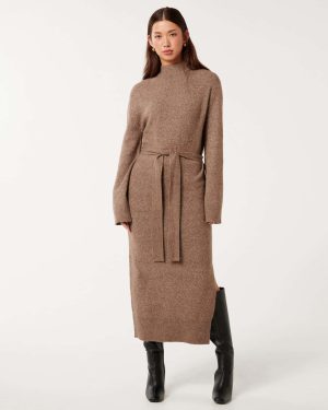 Forever New Women's Jada Knitted Dress in Hazelnut, Size 14 Polyester/Acrylic/Wool