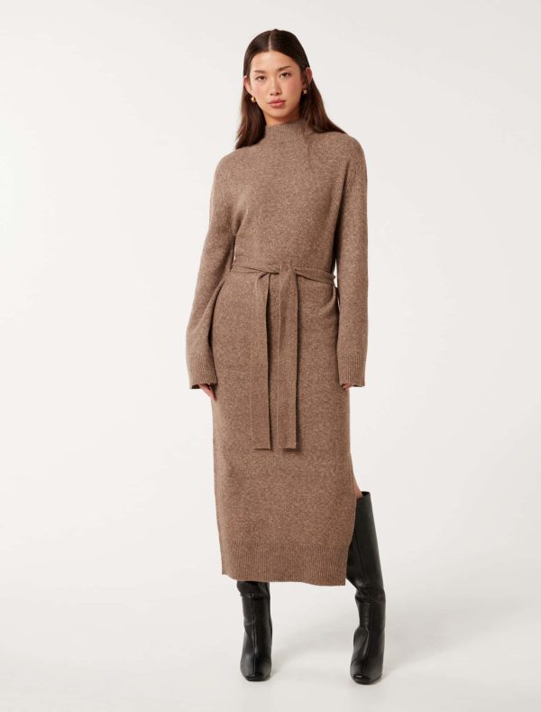 Forever New Women's Jada Knitted Dress in Hazelnut, Size 14 Polyester/Acrylic/Wool