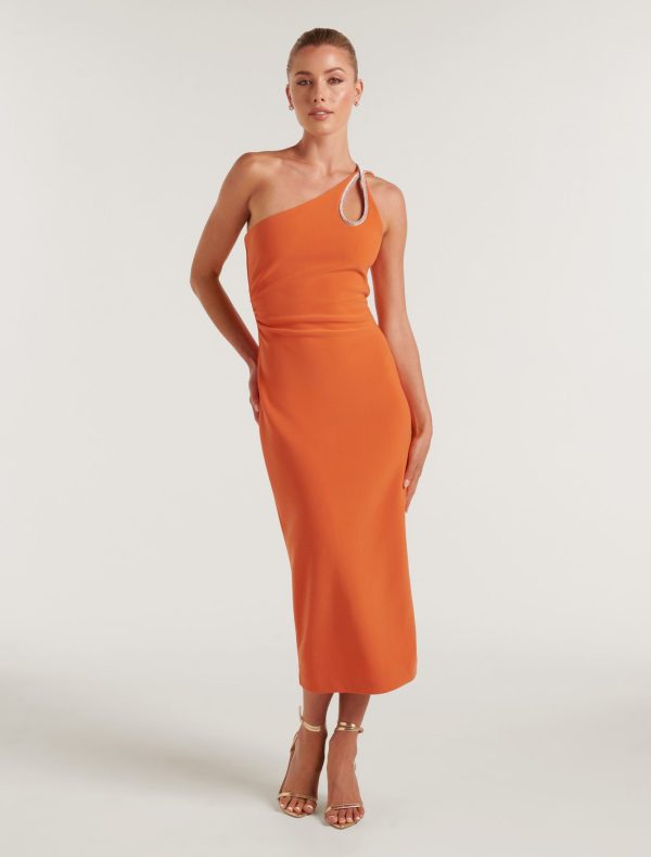 Forever New Women's Jasmine Teardrop Bodycon Midi Dress in Gerbera, Size 16 Main/Polyester