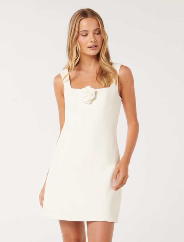 Forever New Women's Kate Structured Rosette Mini Dress in Porcelain, Size 16 Polyester/Elastane/Polyester