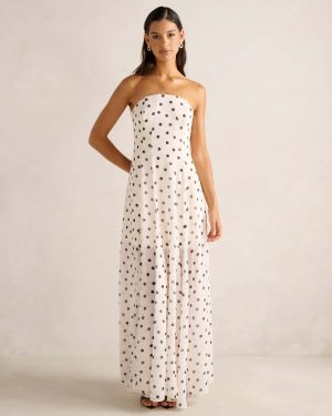 Forever New Women's Kimora Strapless Midi Dress in Porcelain Edmond Spot, Size 8 Main/Polyester