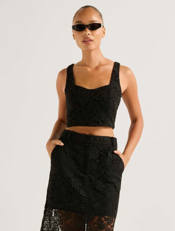 Forever New Women's Lana Lace Bralette Top in Black Co-Ord, Size 8 Main/Polyester