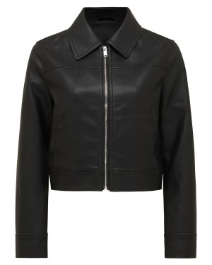 Forever New Women's Larissa Collared Faux Leather Jacket in Black, Size 14 Polyester/Viscose with Polyurethane Coating Bodice/Cotton Sleeve