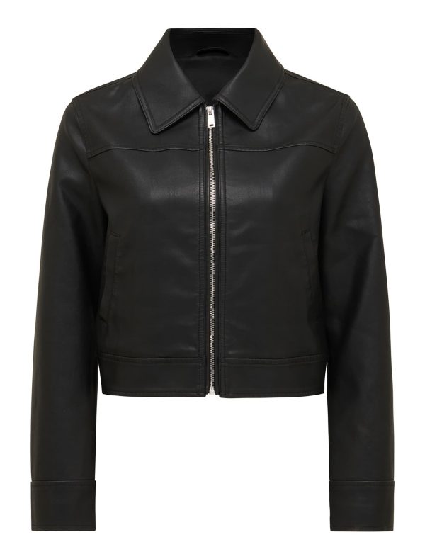 Forever New Women's Larissa Collared Faux Leather Jacket in Black, Size 14 Polyester/Viscose with Polyurethane Coating Bodice/Cotton Sleeve