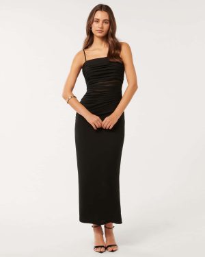 Forever New Women's Leah Mesh Bodycon Dress in Black, Size 16 Polyester/Elastane