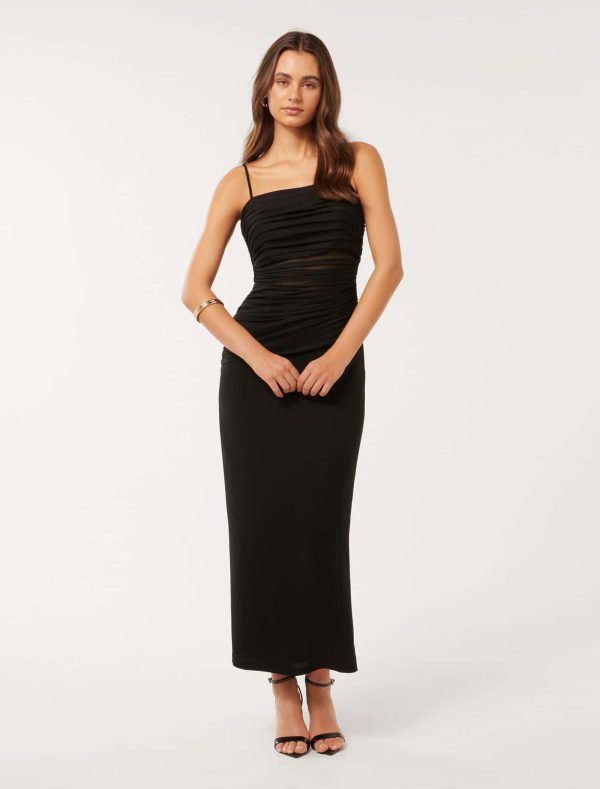 Forever New Women's Leah Mesh Bodycon Dress in Black, Size 16 Polyester/Elastane