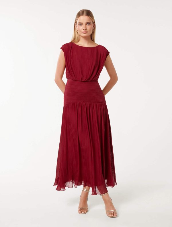 Forever New Women's Lila Crinkle Maxi Dress in Rio Red, Size 6 Main/Polyester