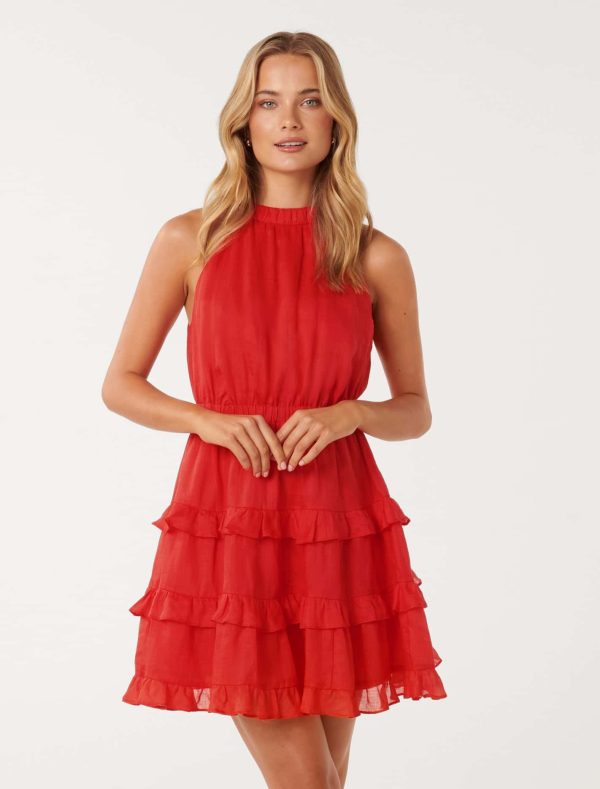 Forever New Women's Lily-Rose Halter Neck Mini Dress in Cherry Tomato, Size 14 Ramie/Viscose
