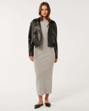 Forever New Women's Lorri Faux-Leather Cropped Trench in Black, Size 6 Polyester With Polyurethane Coating/Polyester/Elastane