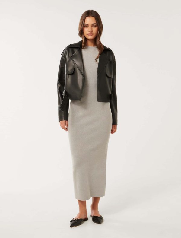 Forever New Women's Lorri Faux-Leather Cropped Trench in Black, Size 6 Polyester With Polyurethane Coating/Polyester/Elastane