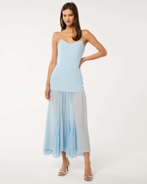 Forever New Women's Luca Dropped Waist Maxi Dress in Soft Blue, Size 14 Cold hand wash separately in delicate detergent inside out