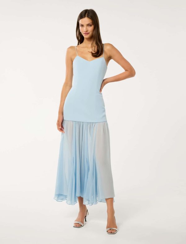 Forever New Women's Luca Dropped Waist Maxi Dress in Soft Blue, Size 14 Cold hand wash separately in delicate detergent inside out