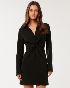 Forever New Women's Madison Mini Shirt Dress in Black, Size 14 Polyester/Elastane