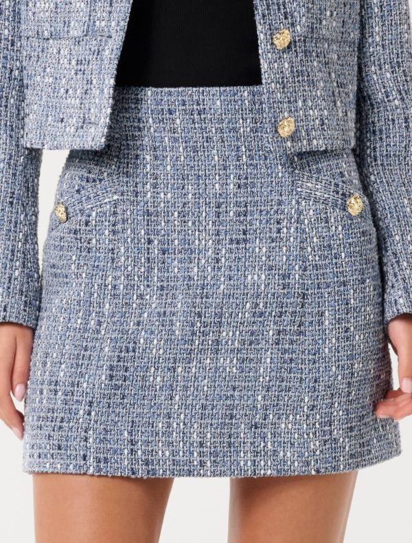 Forever New Women's Marley Mini Skirt in Blue Boucle Suit, Size 14 Cotton/Polyester/Wool