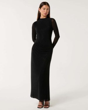 Forever New Women's Nina Embellished Maxi Dress in Black, Size 4 Polyamide/Elastane/Polyester