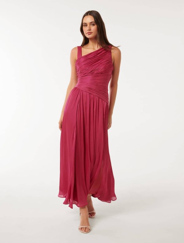 Forever New Women's Nya Metallic Asymmetrical Maxi Dress in Rumba Red, Size 4 Main/Polyester