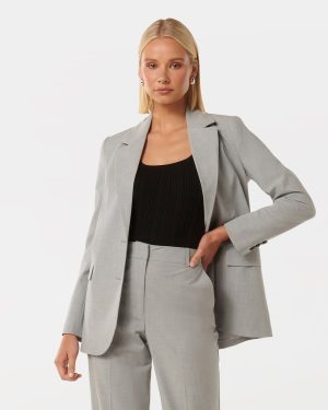 Forever New Women's Oversized Blazer Jacket in Cloudy Grey Suit, Size 10 Polyester/Viscose/Elastane