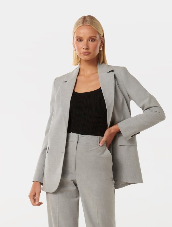 Forever New Women's Oversized Blazer Jacket in Cloudy Grey Suit, Size 10 Polyester/Viscose/Elastane