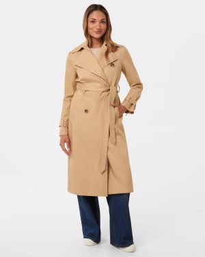 Forever New Women's Payton Petite Soft Trench Coat in Camel, Size 12