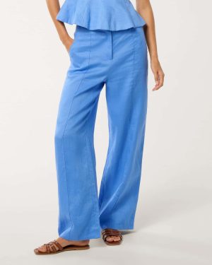 Forever New Women's Penny Linen Wide-Leg Trousers in Blue Lake Co-ord, Size 10 Linen/Viscose