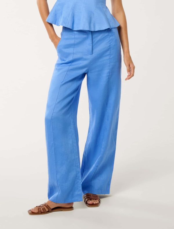 Forever New Women's Penny Linen Wide-Leg Trousers in Blue Lake Co-ord, Size 10 Linen/Viscose