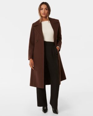 Forever New Women's Polly Petite Wrap Coat in Chocolate, Size 12 Polyester/Viscose/Polyester