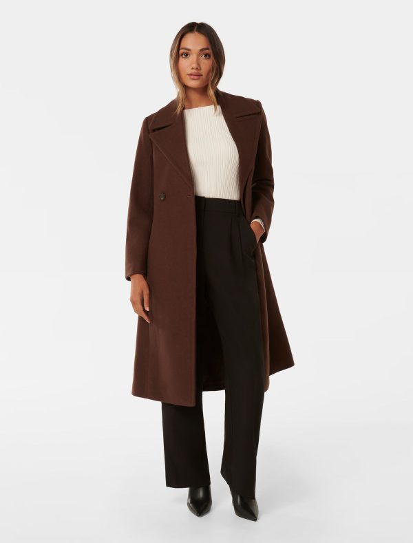 Forever New Women's Polly Petite Wrap Coat in Chocolate, Size 12 Polyester/Viscose/Polyester