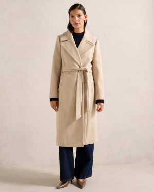Forever New Women's Polly Wrap Coat in Warm Oatmeal, Size 10 Polyester/Viscose/Polyester