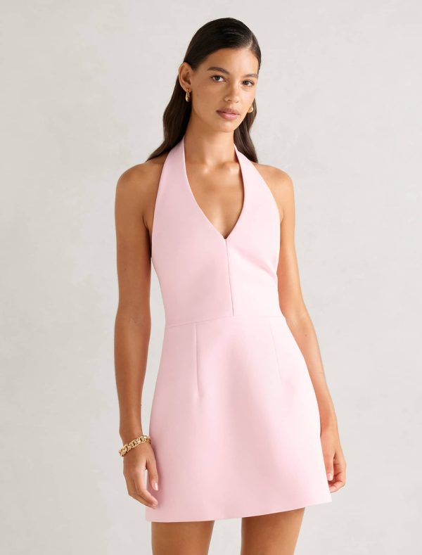 Forever New Women's Ricki Halter Hook and Eye Mini Dress in Soft Pink, Size 6 Polyester/Elastane/Polyester