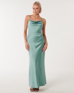 Forever New Women's Ruby Tie-Back Satin Maxi Dress in Smoke Blue, Size 16 Main/Polyester