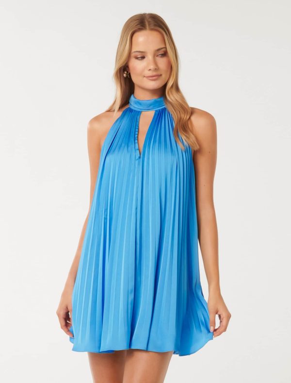 Forever New Women's Sammy Pleated Mini Swing Dress in Deep Maya, Size 14 Main/Polyester