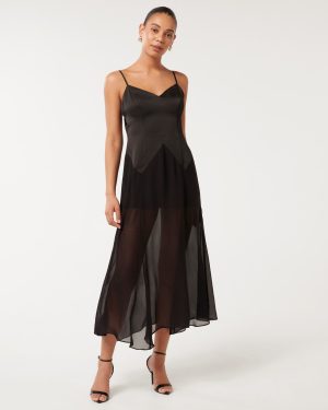 Forever New Women's Scarlett Sheer-Skirt Maxi Dress in Black, Size 8 Bodice/Polyester